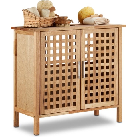 Relaxdays wastafelonderkast walnoot- sifon uitsparing - onderkast badkamer