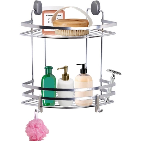Concorde - Doucherekje met haakjes hoek model 2-laags - zilver - H30 cm