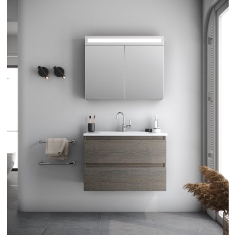 Serie Bellino - Badkamerkast / Spiegelkast - 85 cm - Houtnerf Grijs - MDF - Modern