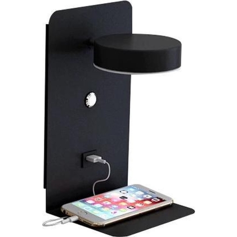 LED wandlamp met planchet, draaibare verlichting en usb aansluiting zwart