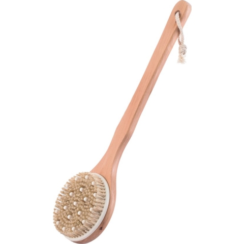 MSV Bad/douche scrub massage borstel - hout - 42 cm - harde stevige borstels and spikes