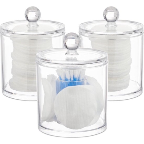 Relaxdays wattenstaafjeshouder - set van 3 - acryl organizer - wattenschijfjeshouder - Kleurmix 1