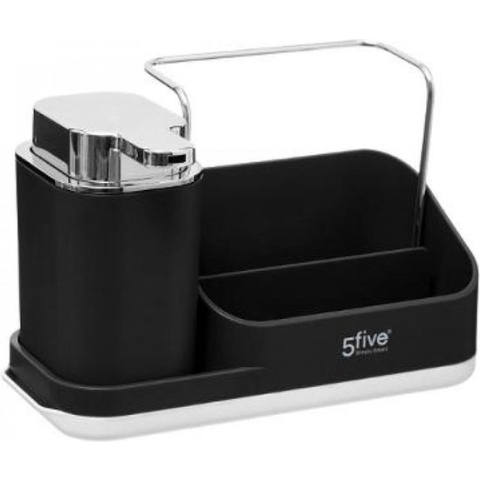 Five® Zeeppompje met spons- en vaatdoekhouder - Zwart - Sorteervakken & Decoratief