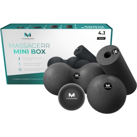 Massagerr® Mini Box – Massage Bal, Duo Massagebal & Mini Foam Roller – Massage Roller – Fascia - Fitness - Triggerpoint Massage Set – Incl. Stressbal - Zwart