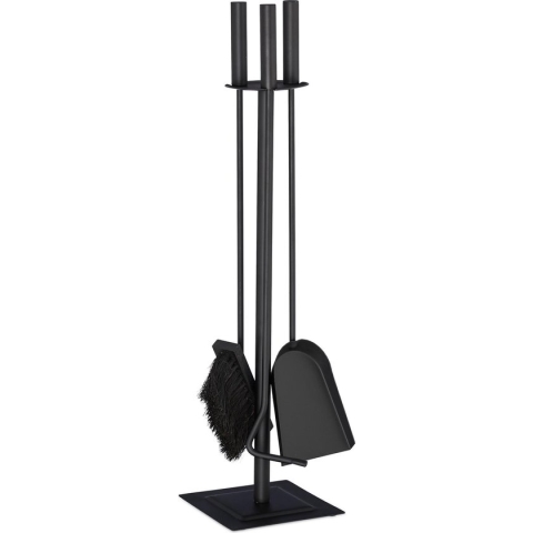Relaxdays haardstel modern - vierdelig - haardset - pook - schep - bezem - zwart