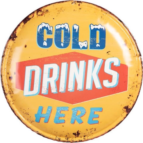 Clayre & Eef Tekstbord Ø 35 cm Geel Ijzer Cocktails Wandbord
