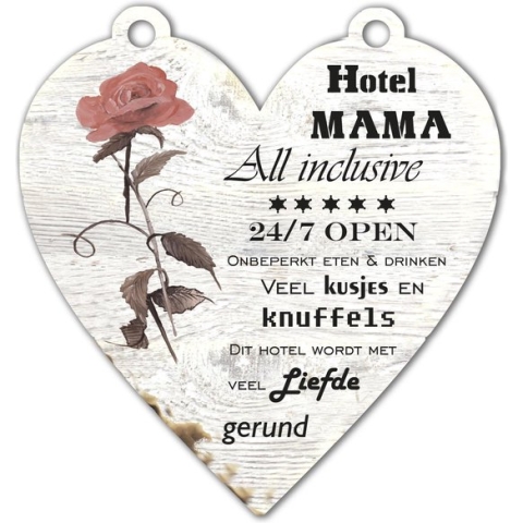 Spreukenbordje: Hotel mama (Rode roos)