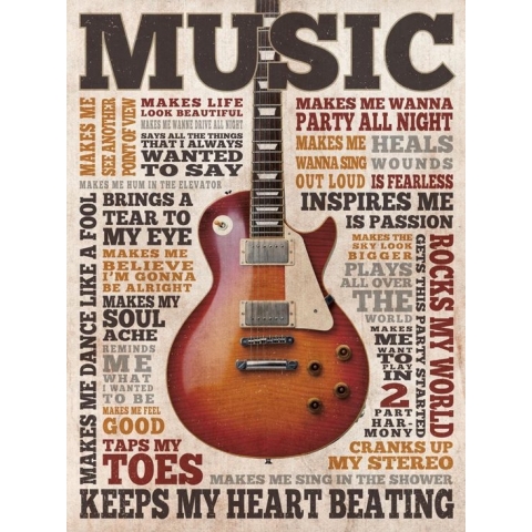 Signs-USA Music Inspires - Muziek tekstbord - Wandbord - 60 x 45 cm