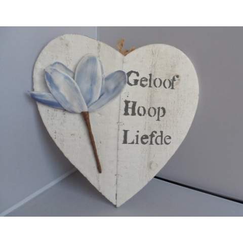 Wandbord hart wit geloof hoop liefde