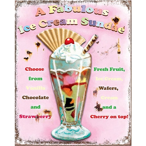Clayre & Eef Tekstbord 20x25 cm Roze Ijzer Ijsjes Sweets Wandbord