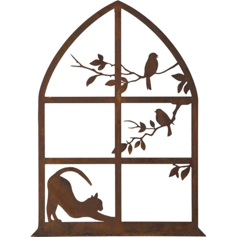 Muurornament - poes in venster -wandbord