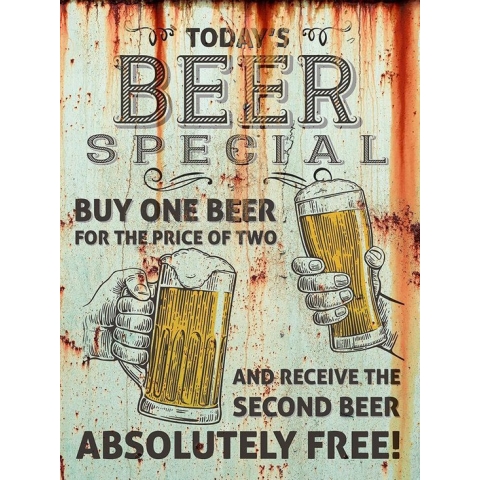 Signs-USA - Today's Beer Special - groen roest - Retro Wandbord - 33 x 44 cm