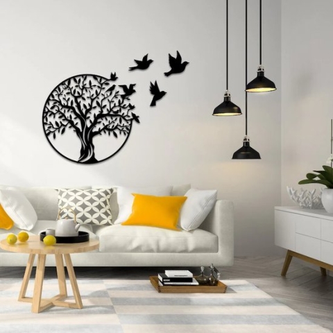 Prachtige Handgemaakte Levensboom met vogels en 3D effect 49x49cm