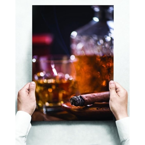 Wandbord: Cubaanse sigaar met luxe alcoholische dranken - 30 x 42 cm