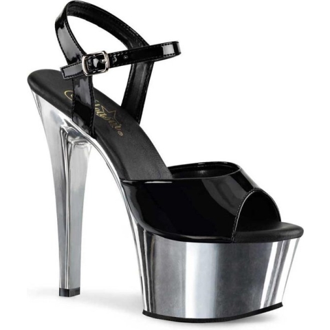 Aspire-609 stiletto sandal with ankle strap black patent/chrome - (EU 35 = US 5) - Pleaser