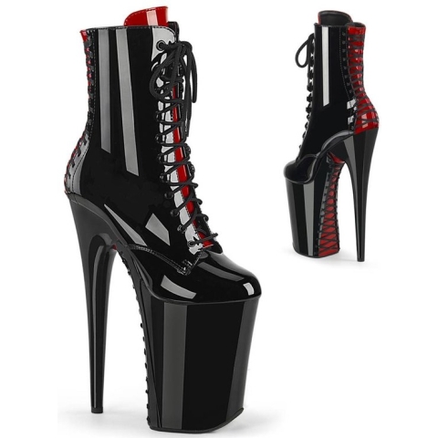 Pleaser Plateau Laarzen, Paaldans schoenen -37 Shoes- INFINITY-1020FH US 7 Zwart/Rood