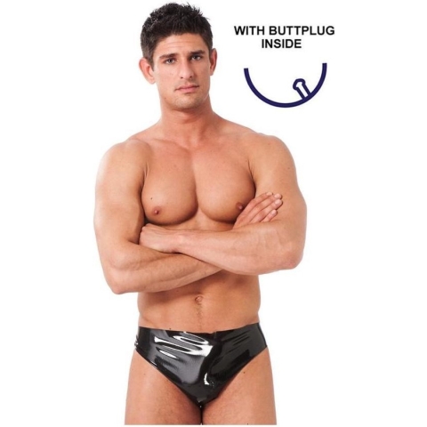 Latex heren slip met buttplug 10 x 3.5 cm - maat L