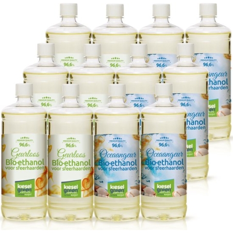KieselGreen Bio-ethanol geurenmix 6x Oceaan/zeegeur en 6x geurloos sfeerhaard bio ethanol