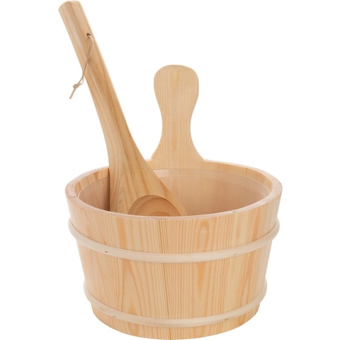 Sauna-emmer met Pollepel van hout - Sauna Accessoires - 4 liter