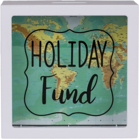 Witte Plastic Spaarpot, Vakantie Fonds - Doorzichtig - Compact formaat - White Plastic Savings Box, Holiday Fund