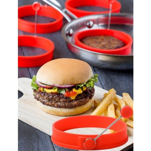 2 Stuks - Siliconen Bakvorm - Ei ringen Siliconen - Pannenkoekenvorm Rond - Omelet Vorm - Eierkookring - Handvat - Rood