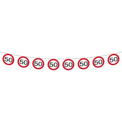 1x Vlaggenlijn versiering 50 jaar verkeersborden 10 meter