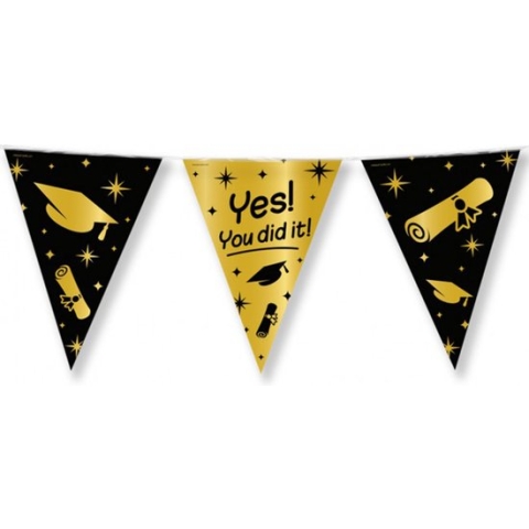 Geslaagd thema party Vlaggenlijn - binnen/buiten - plastic - zwart/goud - 10m - You did it
