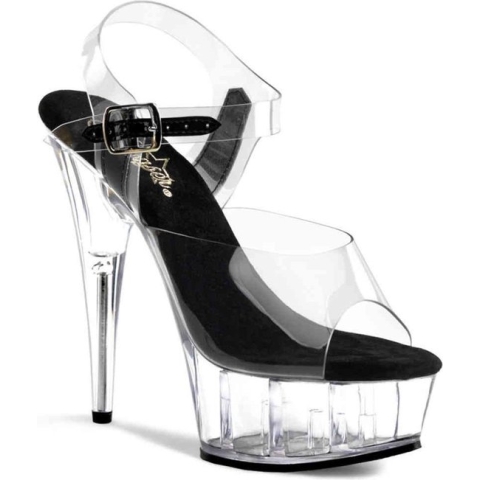 Pleaser Sandaal met enkelband -45 Shoes- DELIGHT-608 US 14 Zwart/Transparant