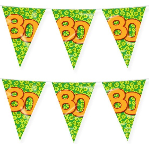 Paperdreams verjaardag 80 jaar thema vlaggetjes - 2x - feestversiering - 10m - folie - dubbelzijdig
