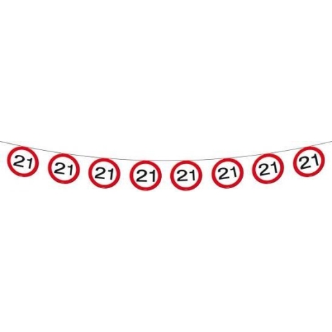 1x Vlaggenlijn versiering 21 jaar verkeersborden 10 meter