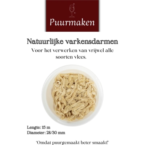 Puurmaken natuurlijke varkensdarmen 15 meter 28/30mm| darmen | varken | worst maken