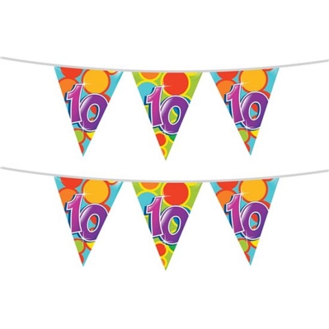 Haza Vlaggetjes 10 jaar - leeftijd verjaardag - 2x stuks - plastic 10m