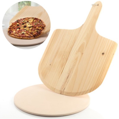 Cheqo® Pizza Snijplank net Pizzasteen - Pizza Baksteen - Pizza Set - Pizza Serveerset - Broodbaksteen - Snijplank - Pizzaschep - Pizza Schep - ø33cm Baksteen - 49x36cm Pizzaschep