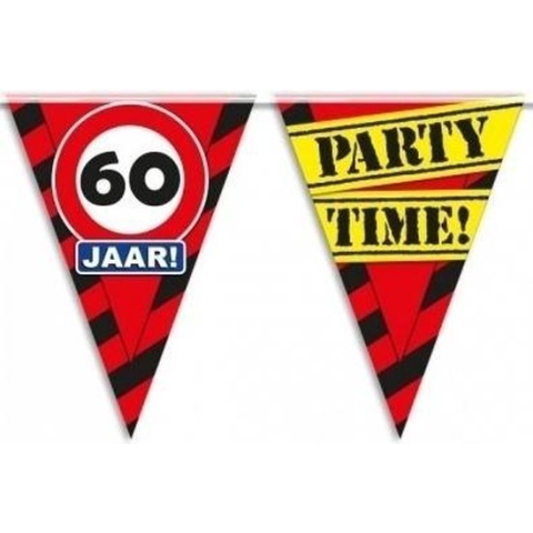 3x 60 jaar vlaggenlijn waarschuwingsbord 10mtr