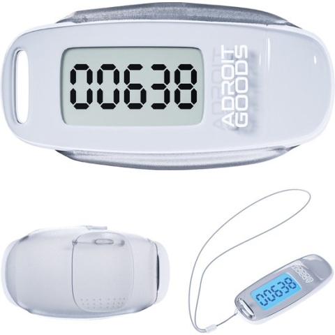 AdroitGoods Stappenteller met Clip en Draagkoord - USB Opladen - Activity Tracker - Pedometer - Groot Scherm - Broekzak - Wit