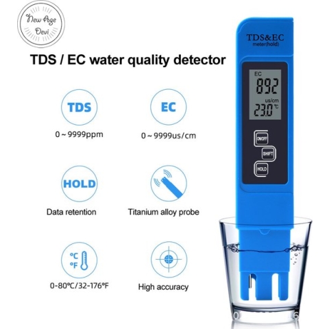 TDS, EC, en Water Temperatuur Meter - 3-in-1 - Water temperatuurmeter - TDS meter - EC meter - Blauw