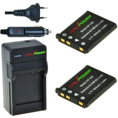 2 x NP-80 accu's voor Casio - inclusief oplader en autolader - Origineel ChiliPower