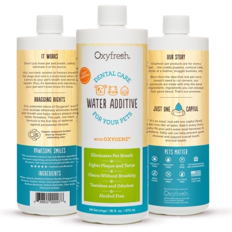 OxyFresh Pet Mondwater Hond en Kat. Helpt tegen tandsteen, plak en vieze ademgeurtjes
