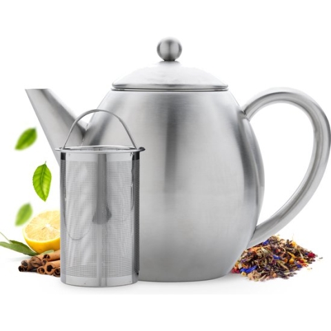 Vaja Valerie - Theepot met filter - Dubbelwandig - RVS - 1.2L