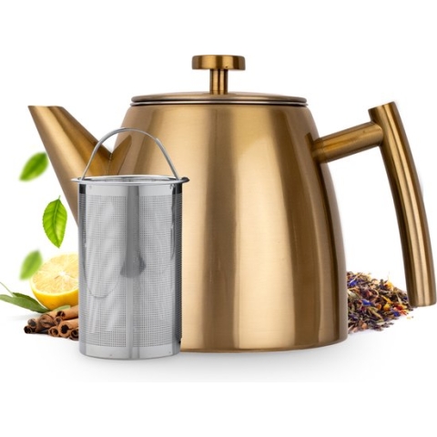 Vaja® Juliette Theepot Goud met filter - 1 Liter - RVS - dubbelwanding