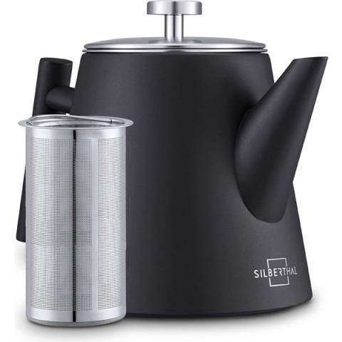Silberthal - Theepot Met Filter - 1 L - RVS Dubbelwandig - Zwart - Cadeau