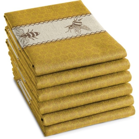 DDDDD Bees Theedoeken - Set van 6 - 60x65cm - Geel