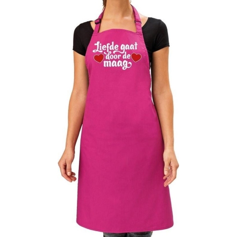 Liefde gaat door de maag keukenschort roze dames - Moederdag - bbq schort