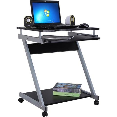 Hoppa! Computertafel Bureau Op Wielen - Verrijdbaar Computerbureau - Geschikt Voor PC / Apple Macbook iMac / Laptop Computer Bureau Meubel - Computermeubel Tafel - Zwart - 60x73x48