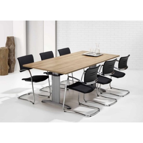 Hoogte verstelbare rechthoekige T-poot vergadertafel Work 200x100cm breed diep bladkleur Antraciet eiken framekleur Antraciet (Ral 7016)