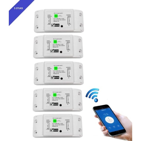 5 stuks BELIFE® Smart Switch | Wifi schakelaar | Bediening met uw smartphone | 10A |2200W