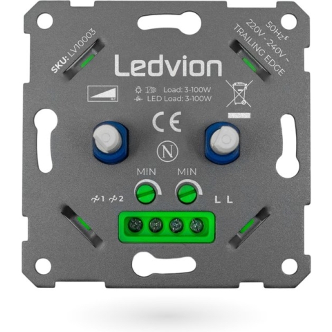 Ledvion Led Dimmer, 2x 3, 100 Watt, Led Dimmer Inbouw, Dimmer Schakelaar, Duo Dimmer