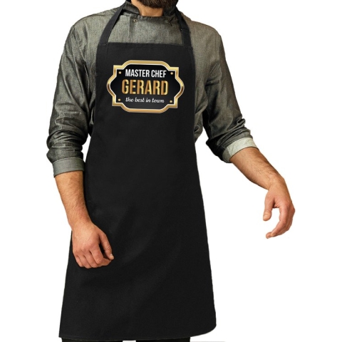 Naam cadeau master chef schort Gerard zwart - keukenschort cadeau