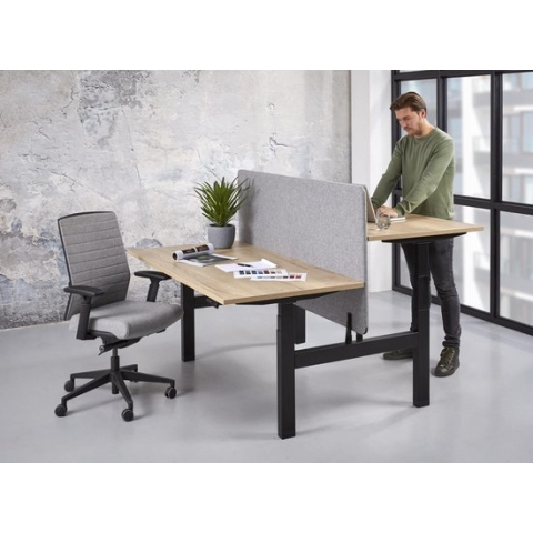 Duo bench elektrisch zit/sta Basic breed 160CM bladkleur Logan eiken framekleur Wit (RAL9010)