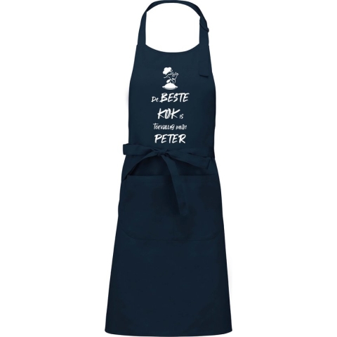 mijncadeautje - luxe schort - De beste kok is toevallig mijn PETER - blauw/navy